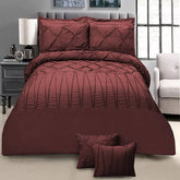 3 Pcs Pintuck & Cross Pleated Duvet Set - Maroon